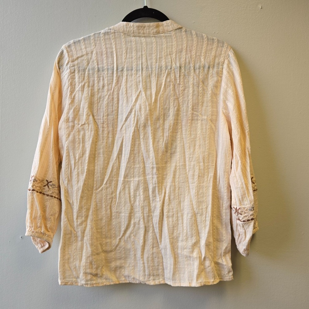 Solitaire S Cream Beige Cotton Embroidered Blouse‎ Puff Sleeves Floral Details - Picture 3 of 9
